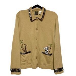Vintage Onque Casuals Safari Embroidered Cardigan Women L Whimsycore Y2K Cozy
